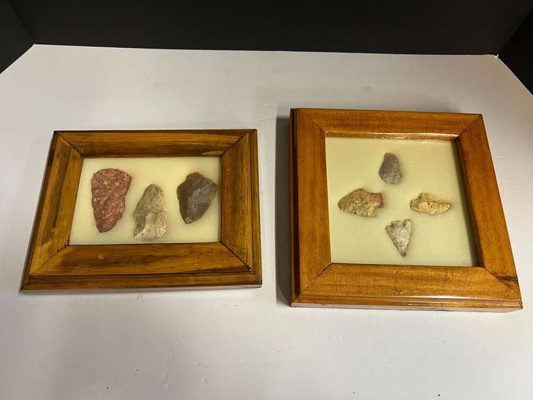 Framed Native American artifacts/arrowheads, two pieces, see pictures for details. image