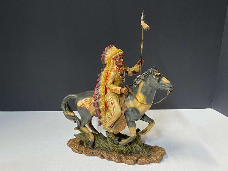 Native American on horseback sculpture, see pictures for details. image