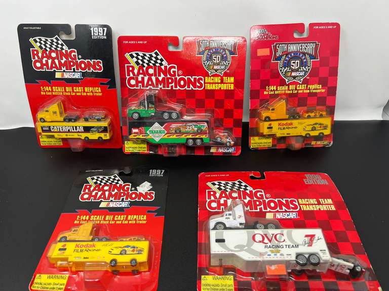 Racing Champions collectible diecast replicas/transport, five pieces, still in original packaging, see pictures for details. image