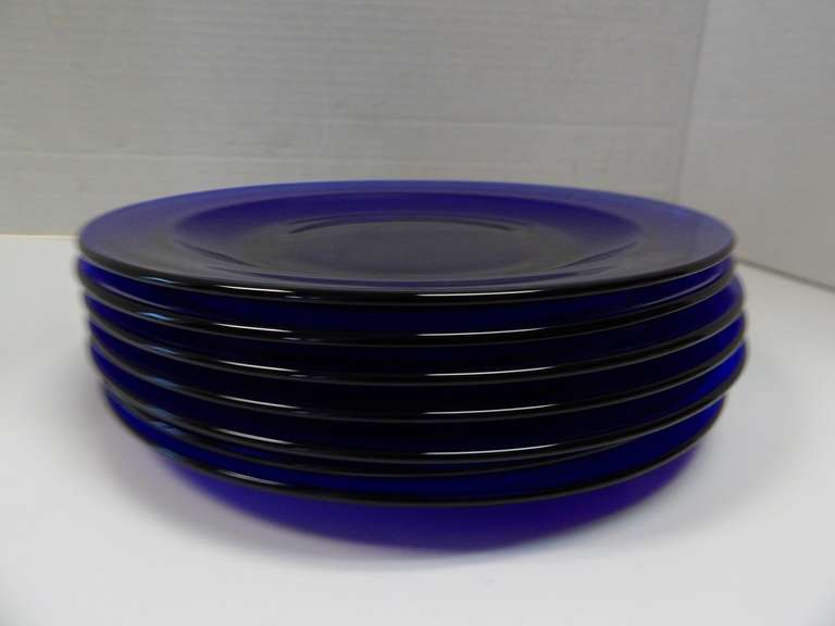 LOT OF SIX COBALT BLUE GLASS PLATES image