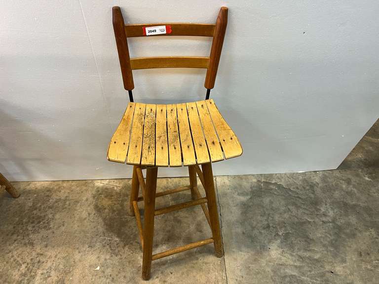 Vintage wooden barstool with slatted seat, see pictures for details. image