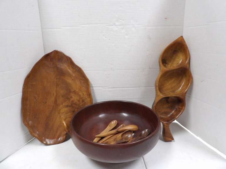 WOODEN BOWL, TRAYS AND SPOONS image
