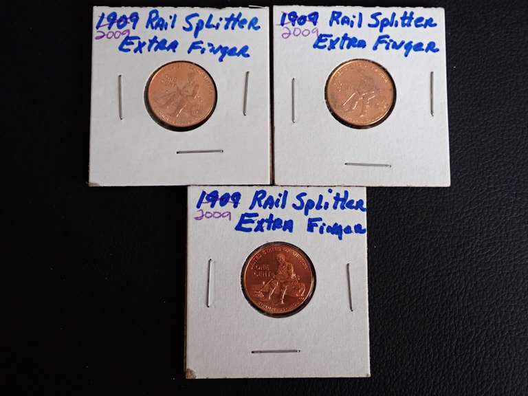 (3) 2009 RAIL SPLITTER PENNIES WITH ERROR - EXTRA FINGER image