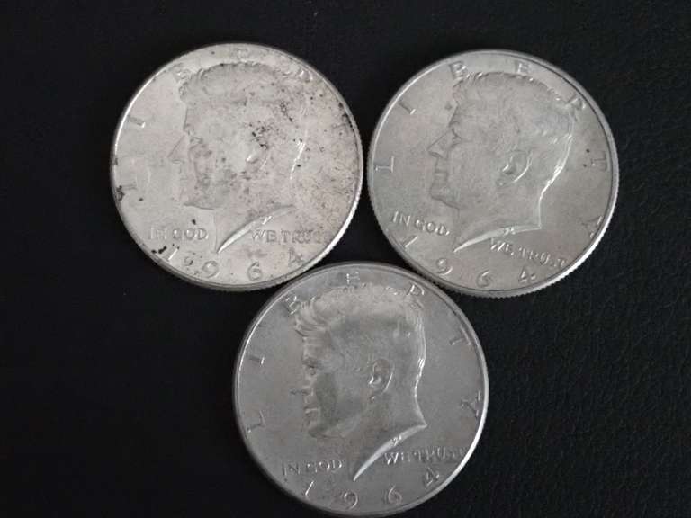(3) 1964 KENNEDY HALF DOLLAR COINS - 90% SILVER image