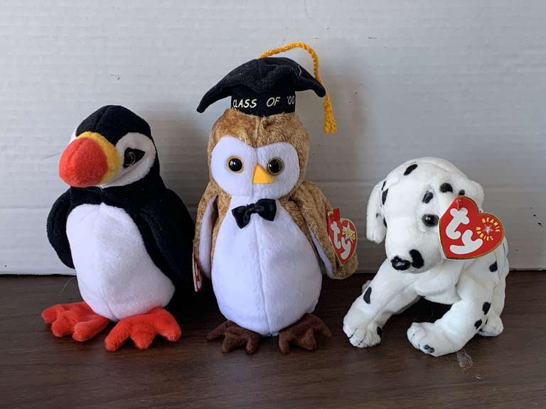 2001 TY BEANIE BABY "RESCUE", 1997 TY BEANIE BABY " PUFFER" & 2000 TY BEANIE BABY "WISEST" image