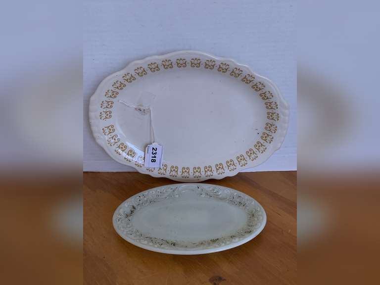 VINTAGE HOMER LAUGHLIN 11 1/2" PLATTER & ANTIQUE OPAL MILK GLASS DRESSER TRAY 8 1/4" image