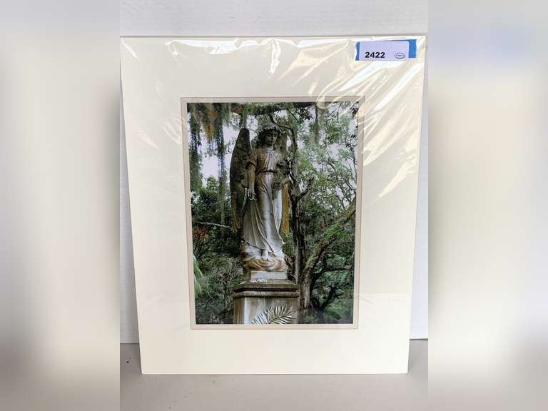 BLACK/WHITE FRAMEABLE EVERGREEN CEMETERY PHOTO FROM JACKSONVILLE, FL W/ COA "CHARMEINE - ANGEL OF HARMONY" MATTED 20X16 image