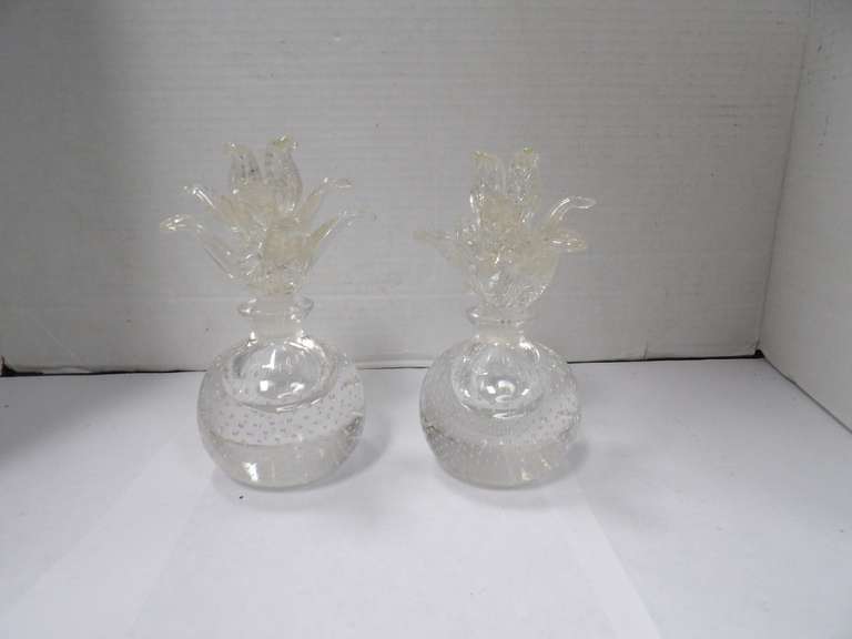 LOT OF TWO VINTAGE MURANO STYLE PERFUME BOTTLES ONE STOPPER NEEDS REPAIR image