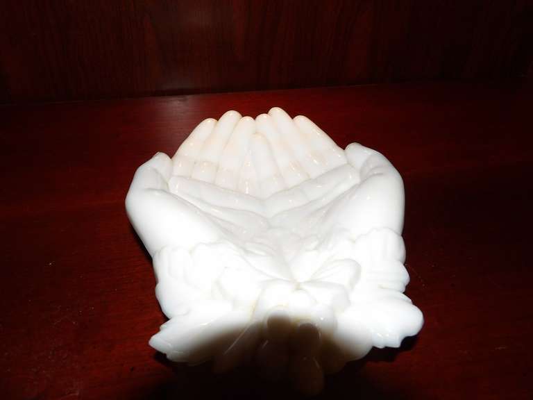 VINTAGE MILK GLASS HANDS DISH image