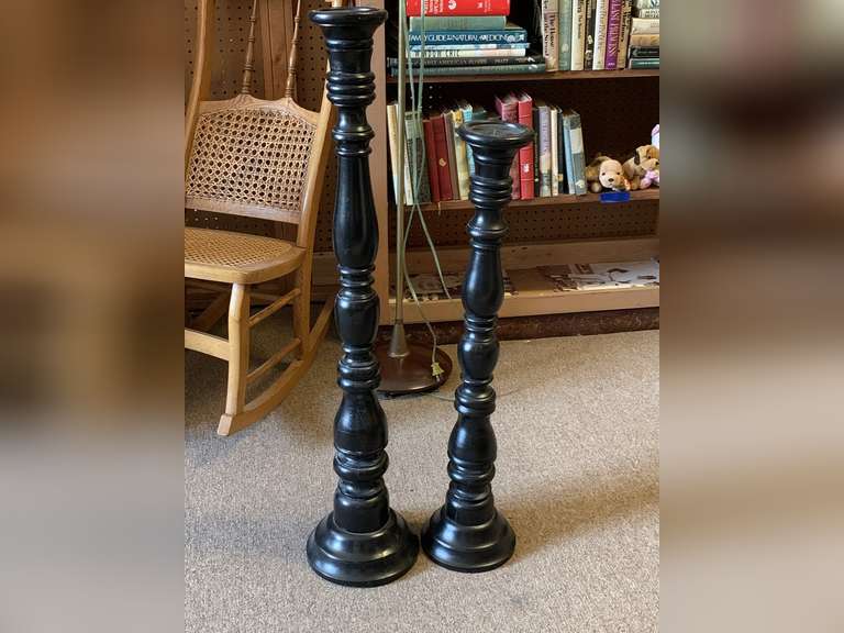 2 BLACK TALL PILLAR CANDLESTICKS 29 3/4" TALL, 36" TALL image