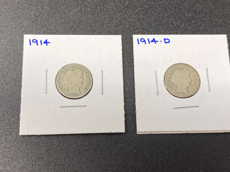 1914 and 1914 – D Barber dimes, see pictures for details. image
