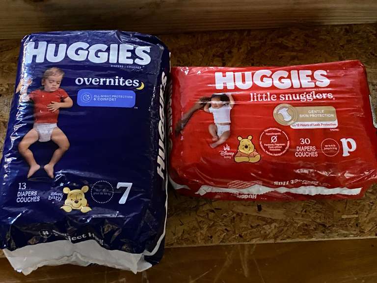 Huggies overnight, 7, 13 diapers, also includes Huggies little snuggles, P, 30 diapers, see pictures for details. image