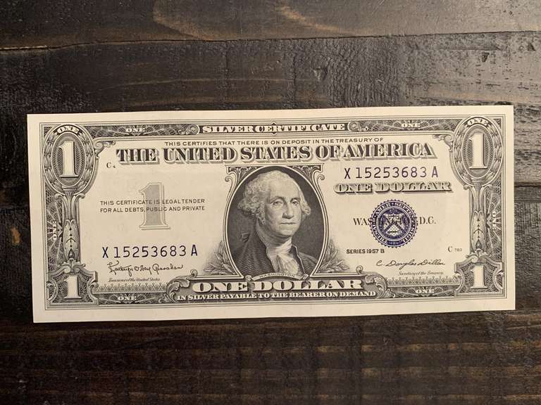 1957B $1 BLUE SEAL SILVER CERTIFICATE NOTE (VERY CRISP) - SERIAL NO X15253683A image
