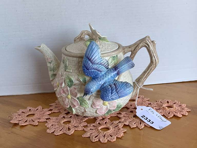 FITZ & FLOYD BLUEBIRD TEA POT 10" X 8" TALL image