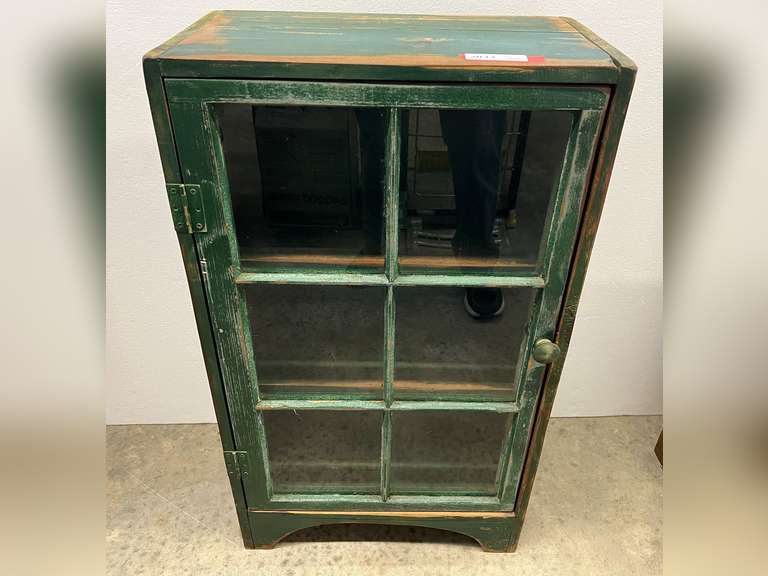 Custom vintage cabinet, this piece has a six pane cabinet door, believed to be fashioned from a vintage window sash, see pictures for details. image