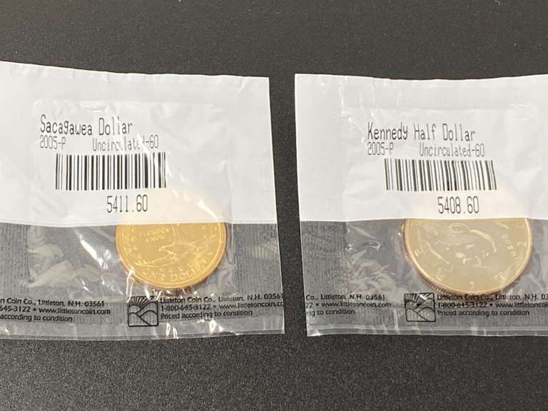 2005 – P uncirculated Kennedy half dollar, also includes a 2005 – P uncirculated Sacajawea dollar, see pictures for details. image