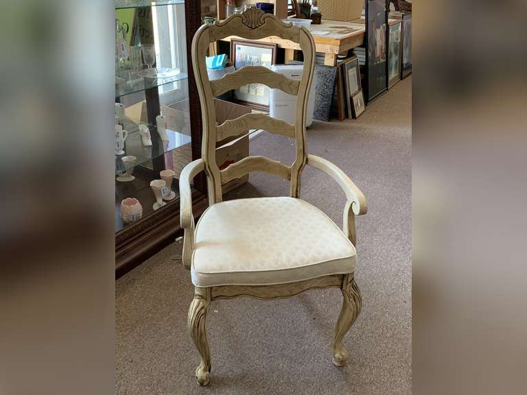 BLEACHED LOOK LADDERBACK ARM CHAIR W/ UPHOLSTERED SEAT image