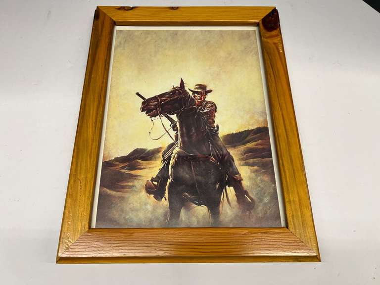 Framed, western/cowboy print, see pictures for details. image