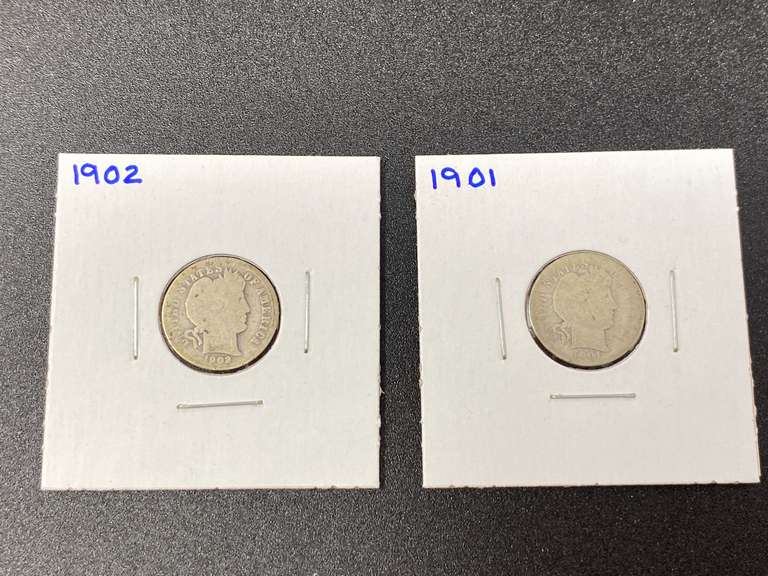 1901 and 1902 Barber dimes, see pictures for details. image