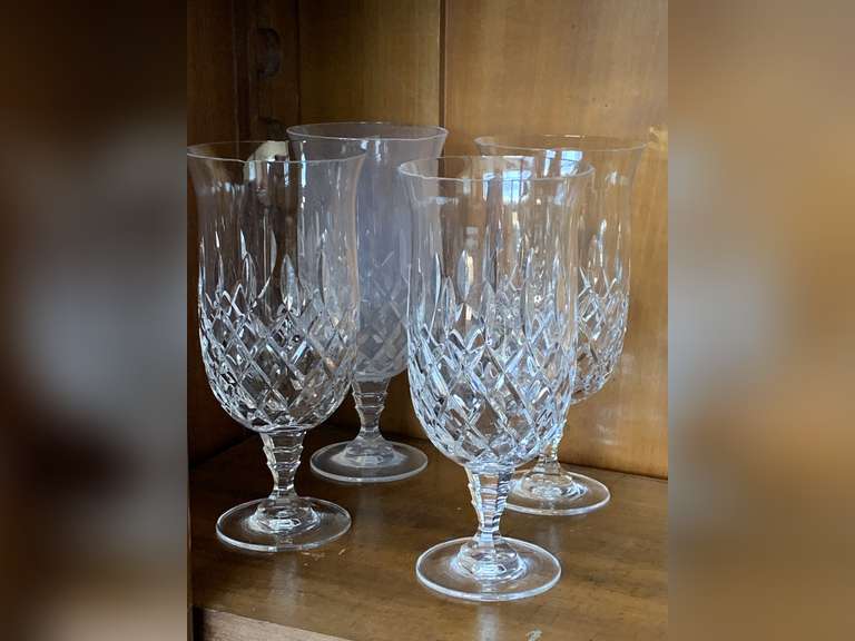 4 SHANNON CRYSTAL WATER GOBLETS (SOME FLEA BITES ON RIM) image