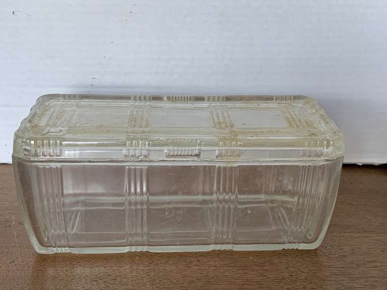 VINTAGE LARGE HAZEL ATLAS REFRIGERATOR DISH W/ RIBBED DESIGN 8 3/4" LONG X 4" WIDE X 3 3/4" TALL image