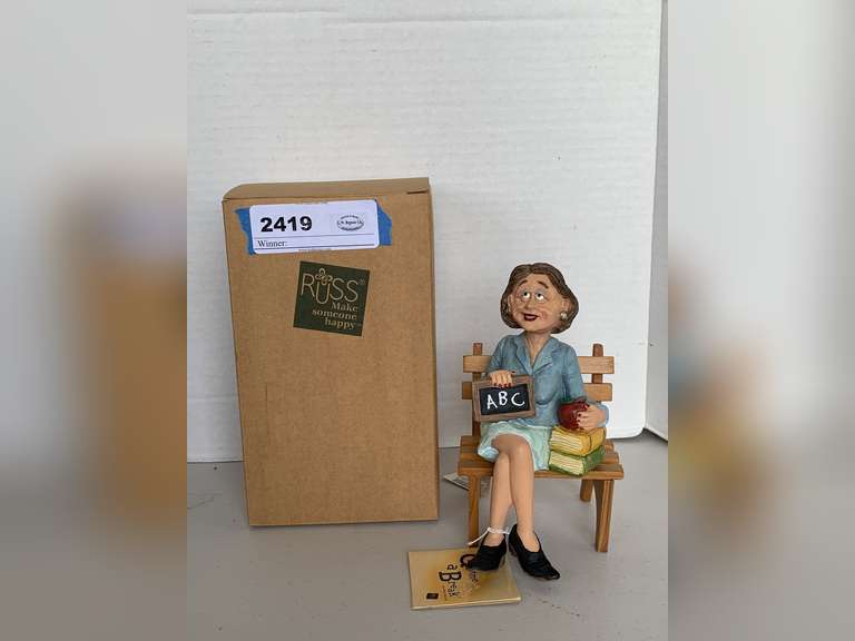 VINTAGE DOUG HARRIS COLLECTION "MISS PRU" ON BENCH 6" TALL W/ BOX image
