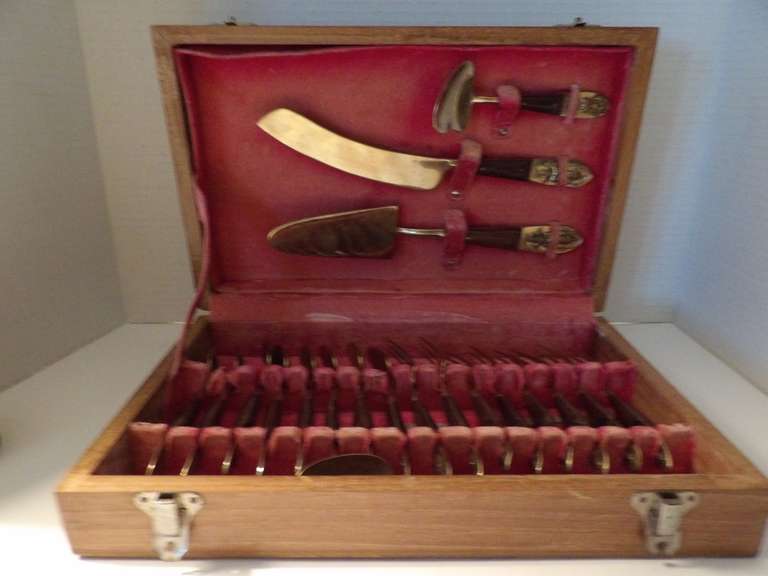 ANTIQUE SIAM FLATWARE WITH WOODEN CHEST image