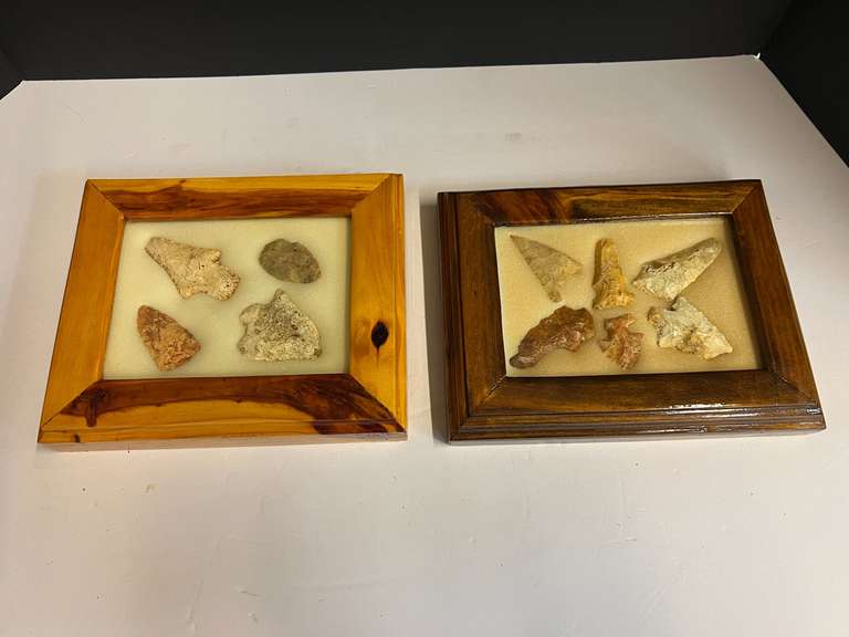 Framed Native American artifacts/arrowheads, two pieces, see pictures for details. image