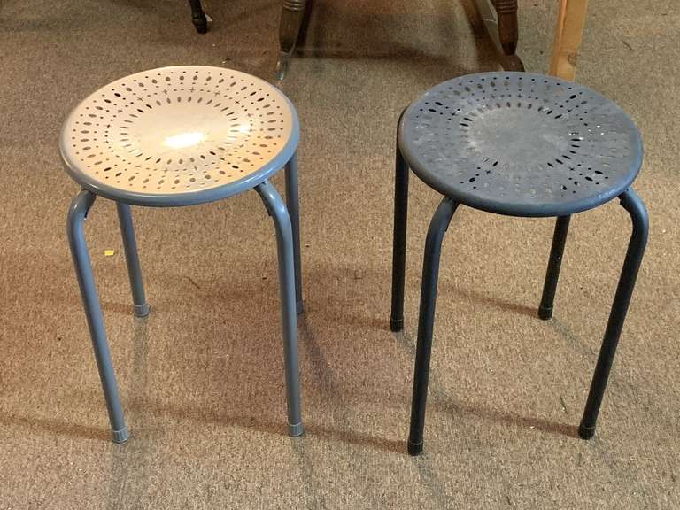 2 METAL PLANT STANDS/STOOLS (GREY/BLACK) 11 1/2" ROUND X 18" TALL image