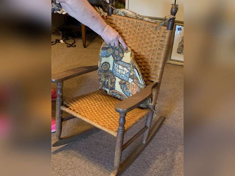 ANTIQUE CHILD'S WOVEN SEAT/BACK ROCKING CHAIR 20" WIDE X 32" TALL image