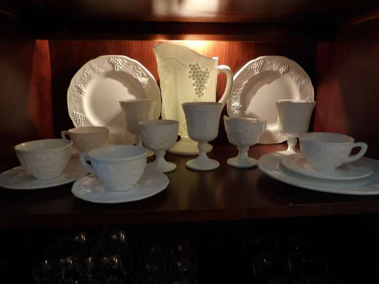 MIXED LOT OF MILK, GLASS, PITCHER, GOBLETS, CUP SAUCERS, AND PLATES image