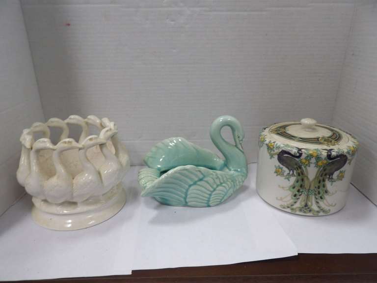 TWO PLANTERS BYRD THEME ONE COVER JAR WITH PEACOCK DESIGN image