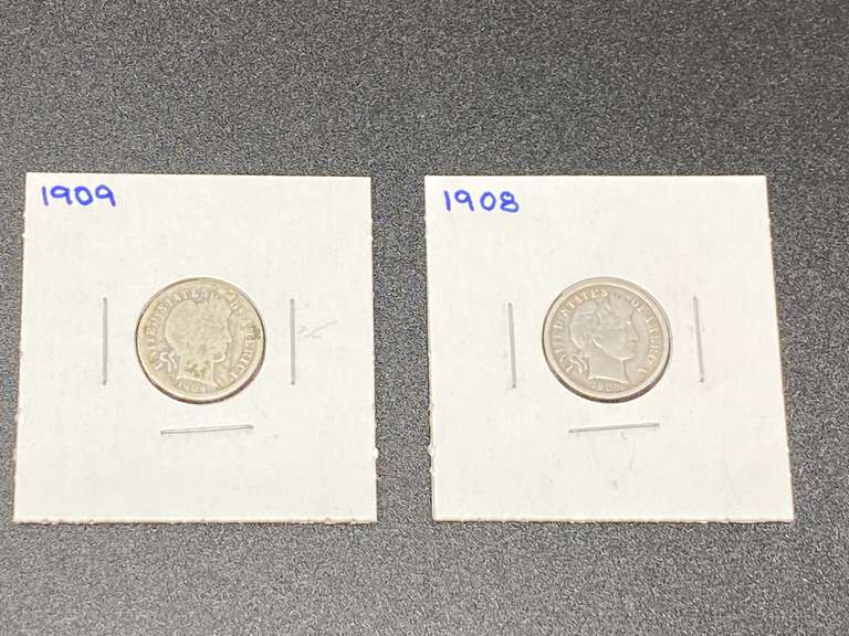 1908 and 1909 Barber dimes, two pieces, see pictures for details. image