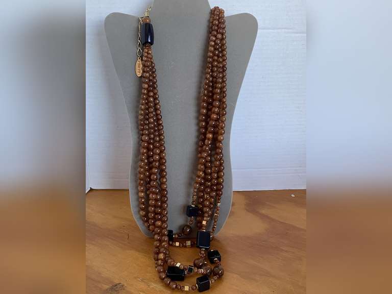 CHICO'S 5 STRAND STATEMENT NECKLACE BLACK/BROWN 31" LONG - CHECKOUT image