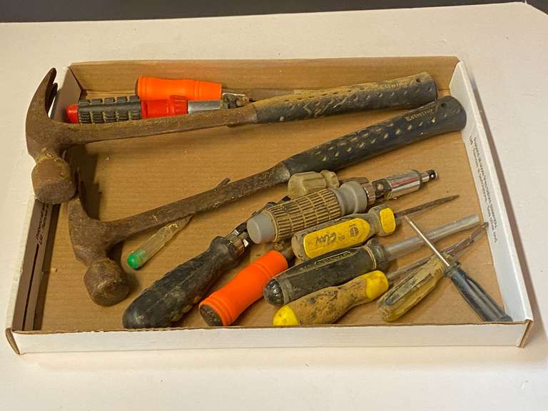Assorted hand tools to include hammers, and screwdrivers,  see pictures for details. image