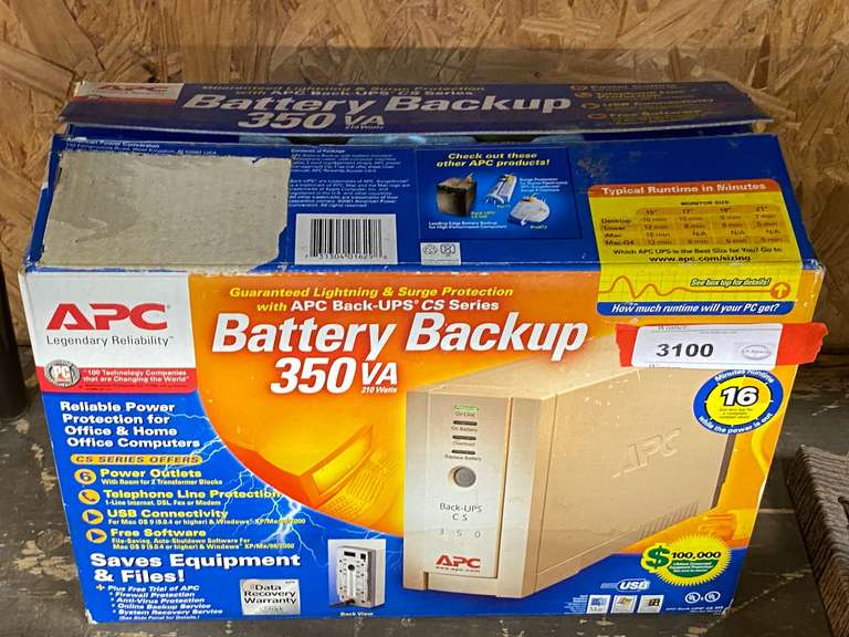 APC Battery Backup 350 VA 210 Watts, comes in original box, new in the box, working condition unknown, see pictures for details. image