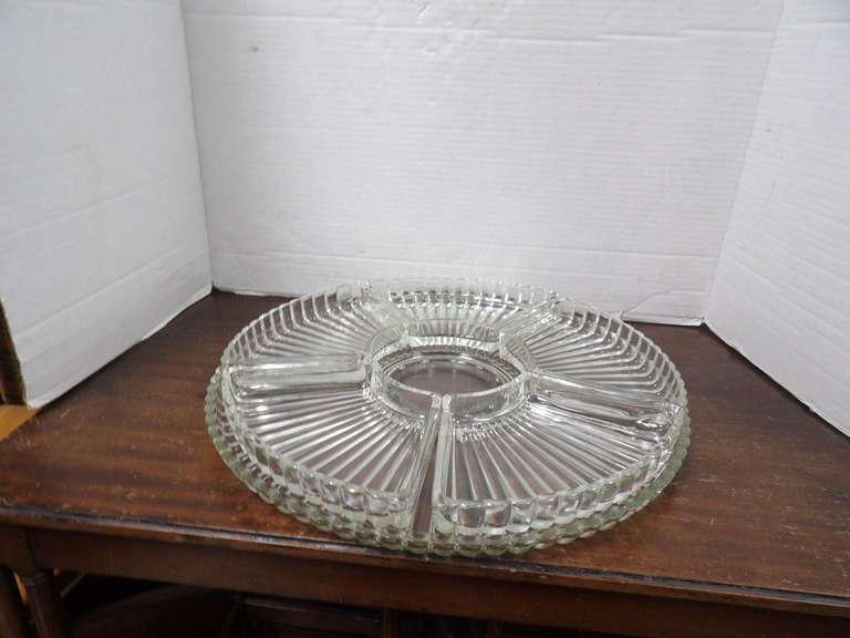 LARGE GLASS RELISH DISH WITH LAZY SUSAN image