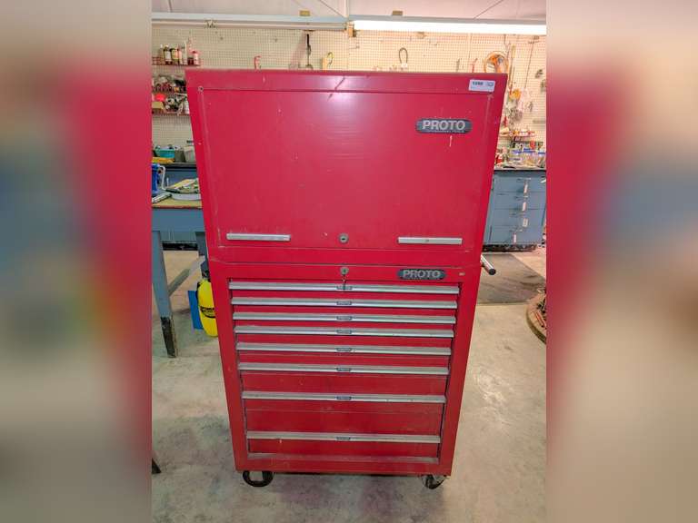 LARGE ROLLING PROTO PROFESSIONAL TOOLS DOUBLE STACKING TOOL CHEST AND CONTENTS image
