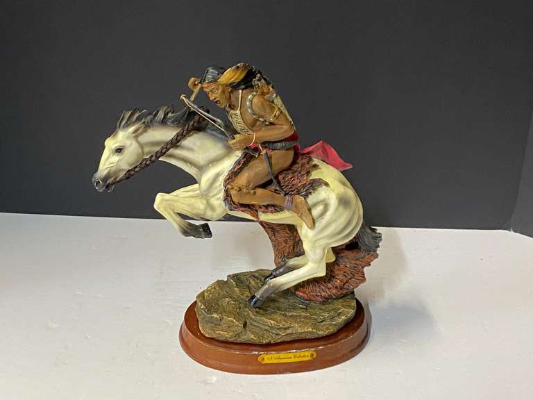 Native American warrior on horseback sculpture, see pictures for details. image