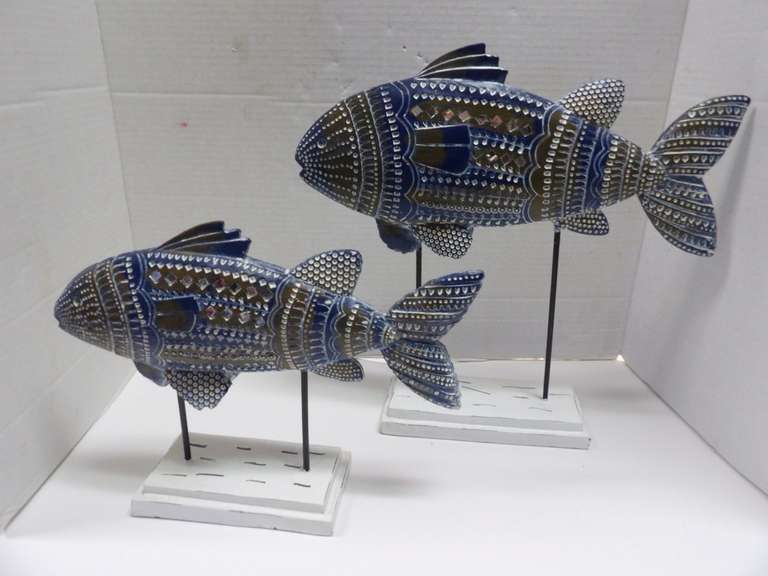 TWO DECORATIVE FISH WITH MIRROR SCALES image