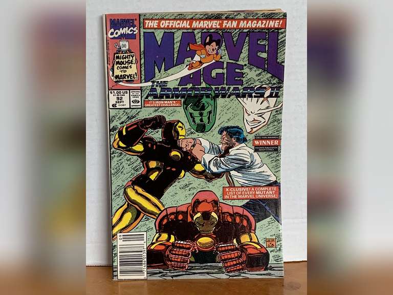MARVEL COMIC BOOK SEPT 1992 MARVEL AGE "THE ARMOR WARS II" WITH EXCLUSIVE COMPLETE LIST OF EVERY MUTANT IN THE MARVEL UNIVERSE image
