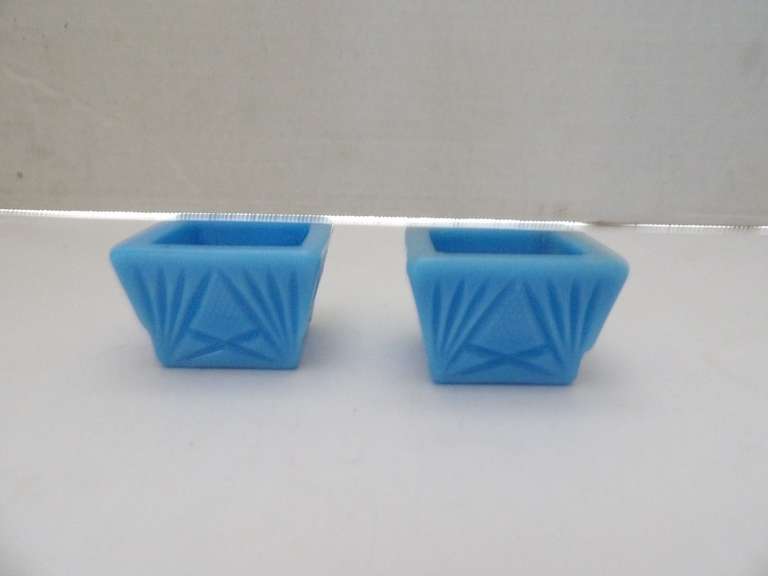 TWO VINTAGE MASS BLUE MILK, GLASS SALT, SELLERS image