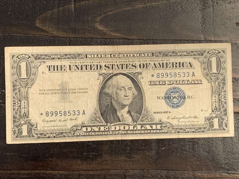 1957A $1 BLUE SEAL SILVER CERTIFICATE STAR NOTE - SERIAL NO *89958533A image
