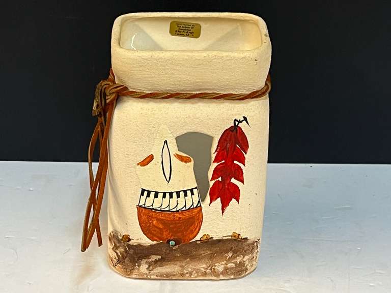 Hand painted, Native American pottery luminary, see pictures for details. image