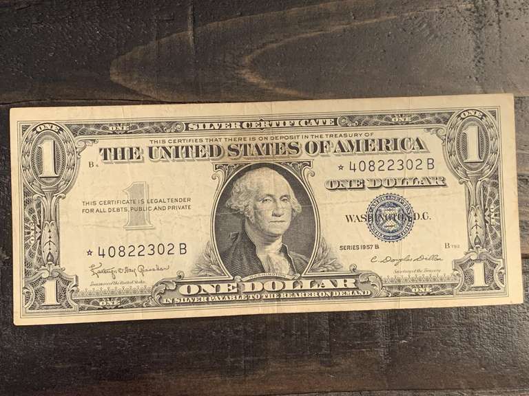 1957B $1 BLUE SEAL SILVER CERTIFICATE STAR NOTE - SERIAL NO *40822302B image