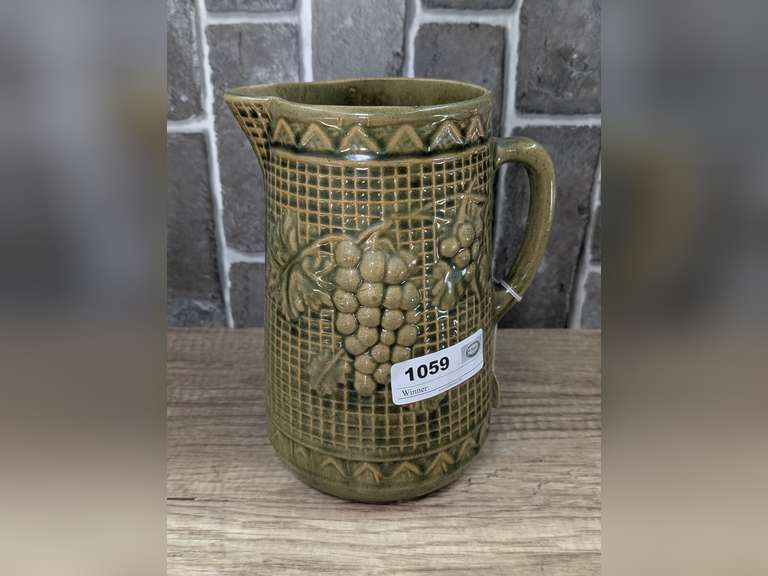ANTIQUE UHL POTTERY GRAPE MOTIF CROCK PITCHER image