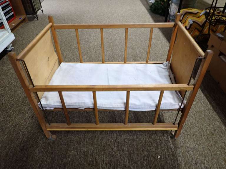 Vintage Wooden Doll Size Baby Crib image