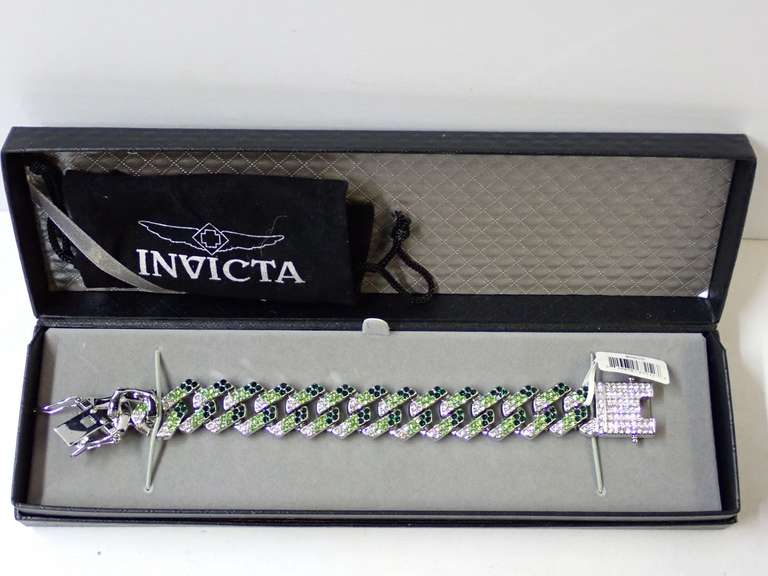 Invicta Silver Tone Bracelet with Green and White Accents image
