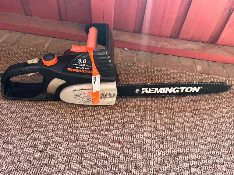 BP inside… Remington 16” electric chainsaw, powers up, see pictures for details. ￼ image