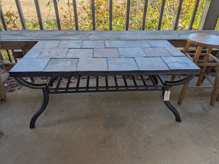TILED SLATE STONE TOP INDOOR/OUTDOOR COFFEE TABLE WITH METAL FRAME image